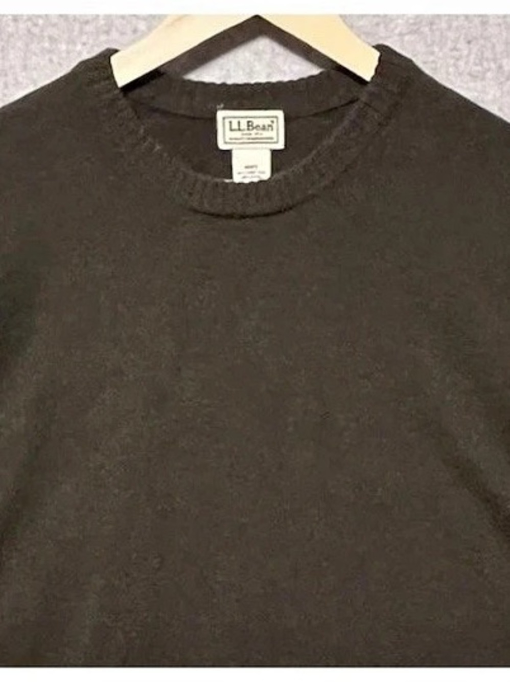 LL Bean Mens L Lambswool Blend Sweater Crew Neck Pullover Dark Army Olive Green